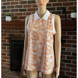 TOMMY BAHAMA WomenTop Floral Sleeveless Mock Golf Shirt Sz L Orange UPF 50‎ New